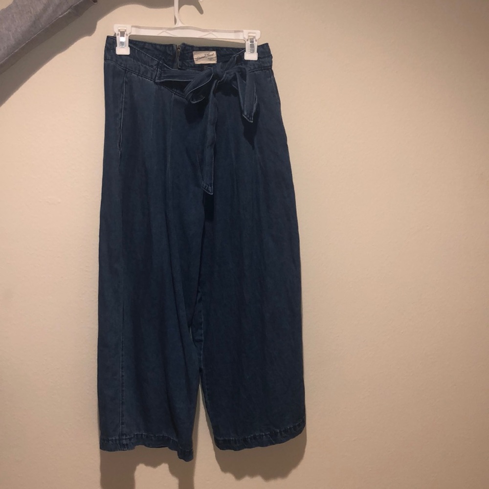Wide leg front tie pants